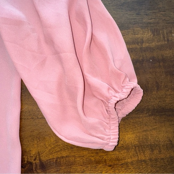 New York & Co Womens Pink 3/4 Sleeve Laced V-neck Bubble Hem Blouse Shirt XL - Picture 3 of 8